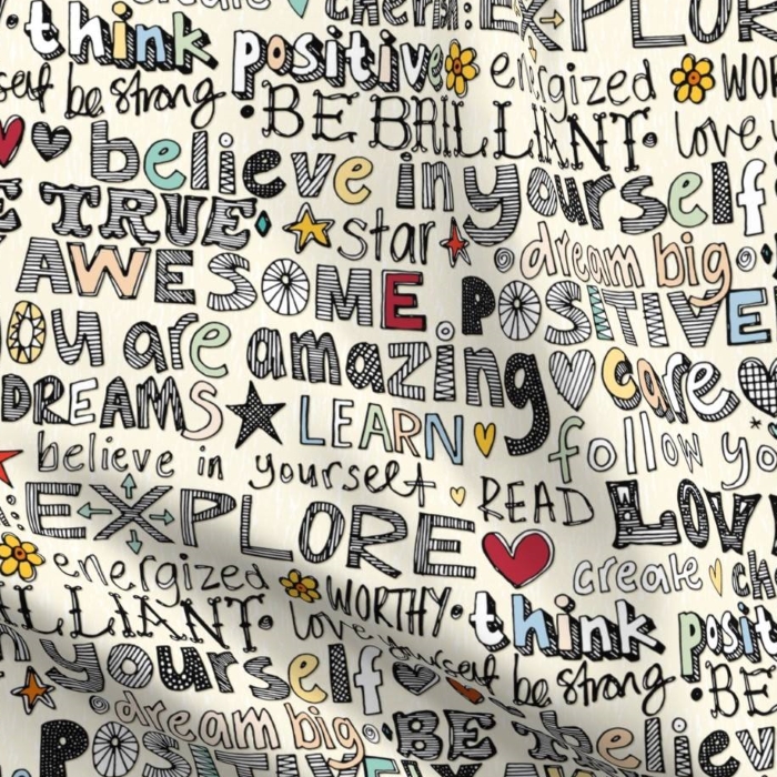 positively awesome typography affirmations fabric
