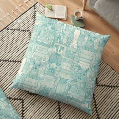 books and blankies teal pearl redbubble floor pillow Sharon Turner