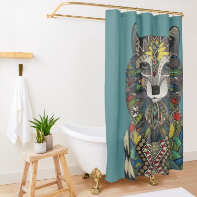 WOLF teal redbubble shower curtain sharon turner
