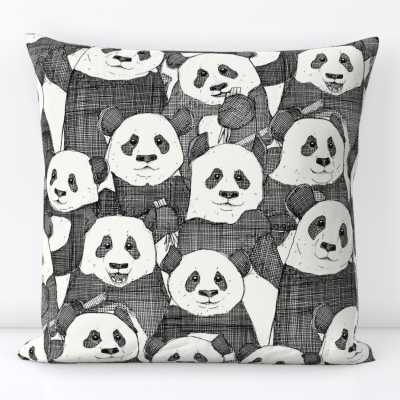 just panda bears black natural large spoonflower throw pillow cushion sharon turner scrummy