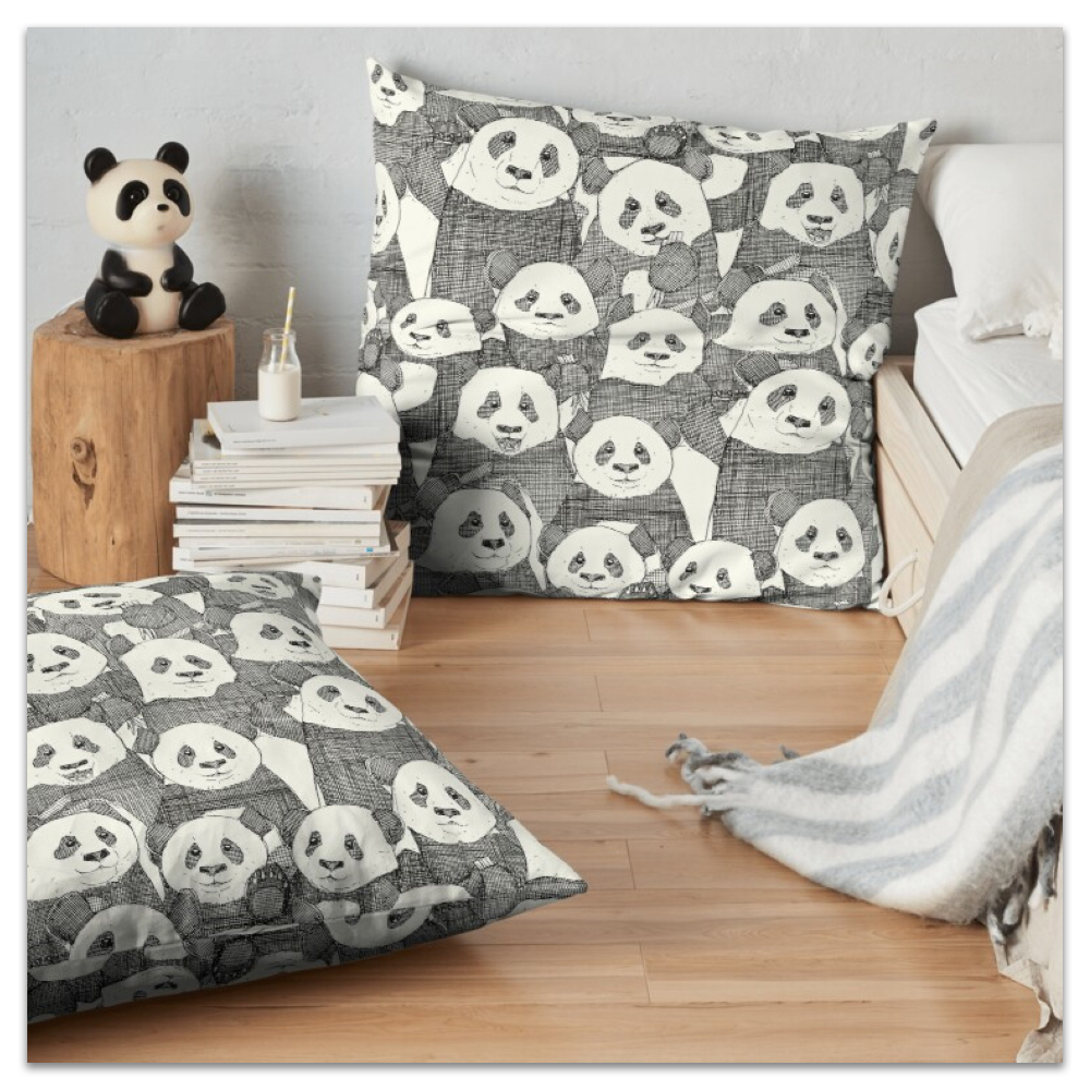 just panda bears black natural redbubble floor pillow sharon turner