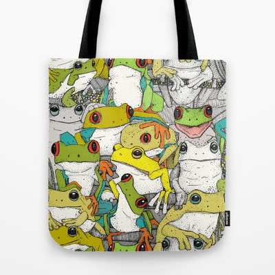 just tree frogs col society6 tote bag sharon turner