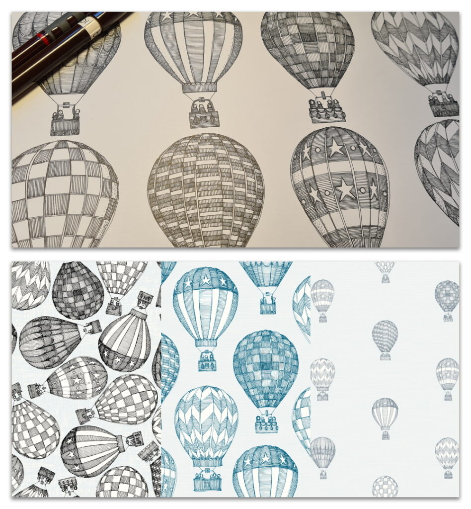 hot air balloons work in progress and design crops spoonflower sharon turner