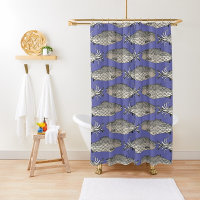 steampunk salmon periwinkle blue redbubble shower curtain sharon turner