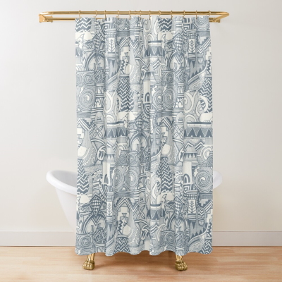 pottery blue slate redbubble shower curtain sharon turner