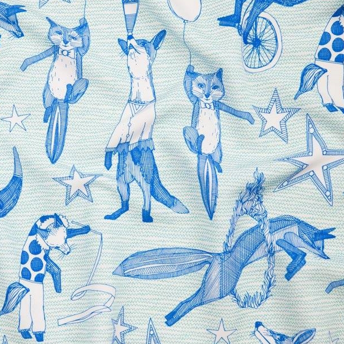 foxy circus blue nursery fabric