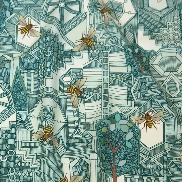 hexagon city architectural bee fabric