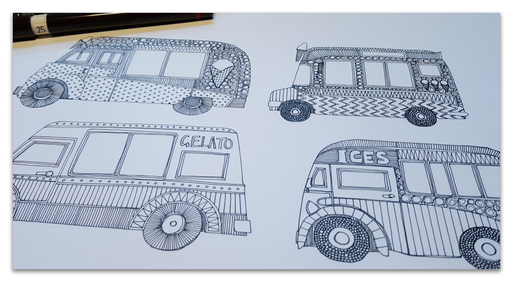 ice cream trucks work in progress drawing illustration sharon turner