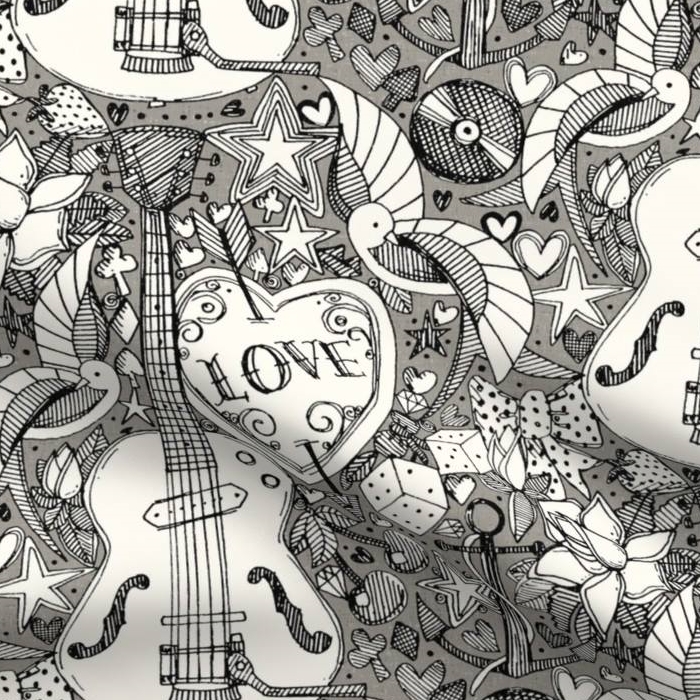 rockabilly doodle iron music love fabric