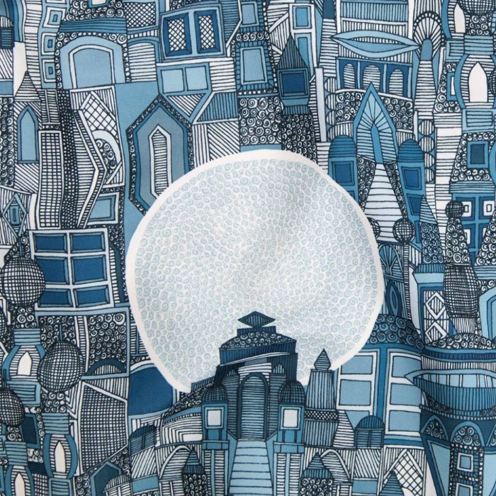 space city mono blue architectural fabric