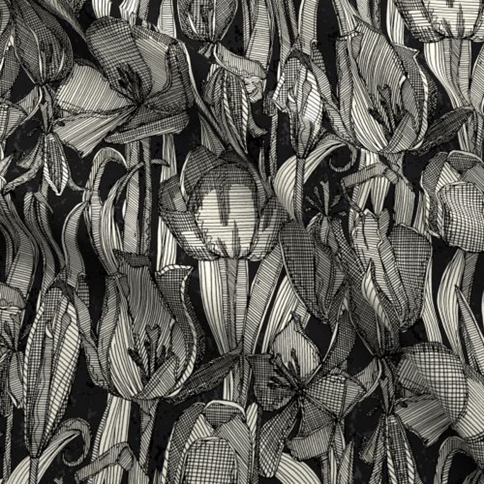 tulip decay black gothic botanical fabric