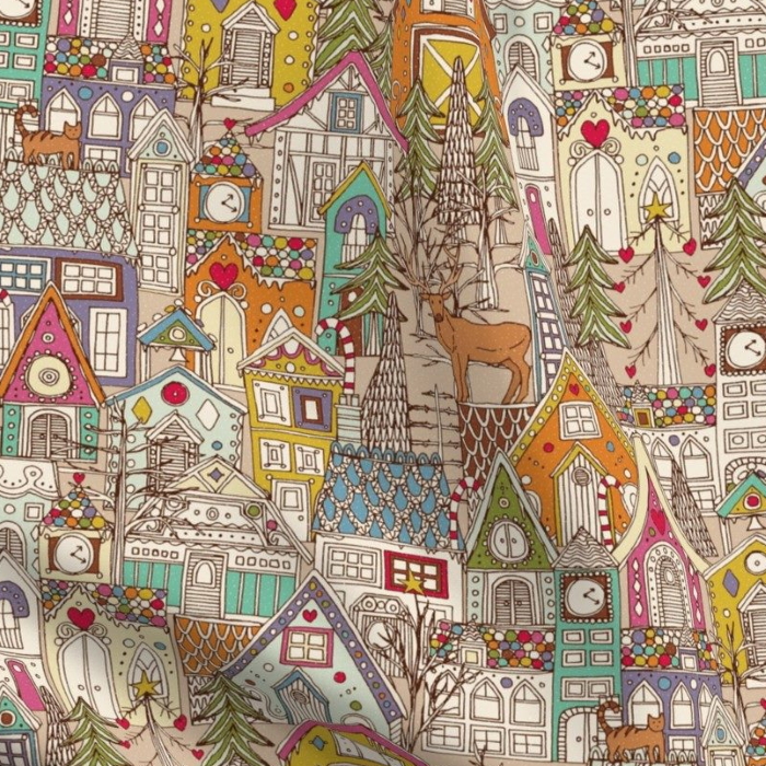 vintage gingerbread town christmas fabric