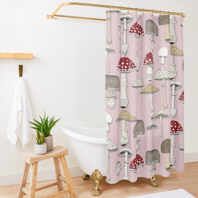 mushrooms pink redbubble shower curtain sharon turner