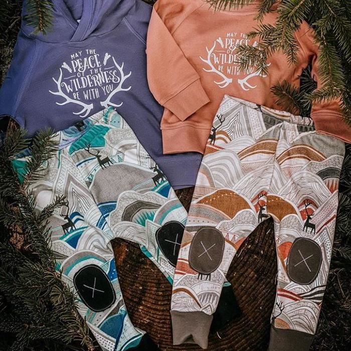 Alpine Baby Co caribou mountain leggings blue and sienna sharon turner