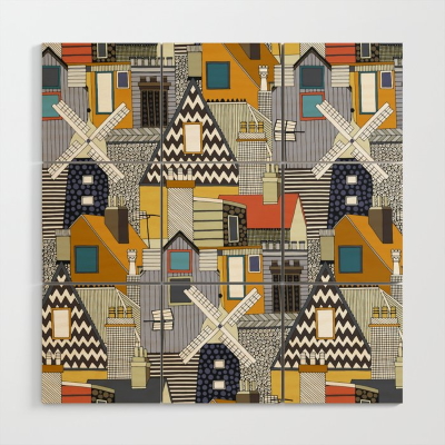 windmill and rooftops gold wood wall art sharon turner