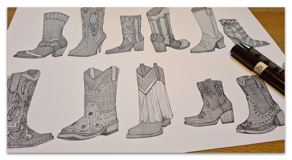 country girl boots work in progress illustration sharon turner