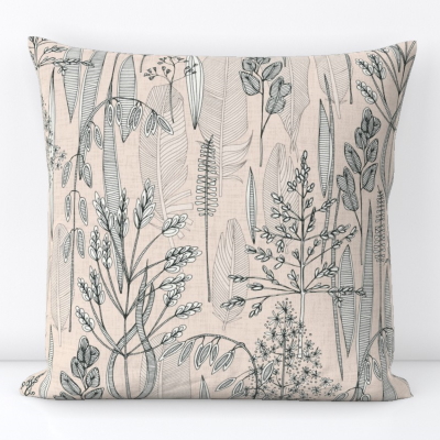 meadow feathers buff spoonflower throw pillow sharon turner