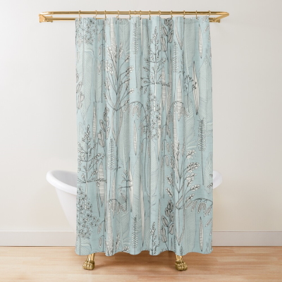 meadow feathers celadon blue redbubble shower curtain sharon turner