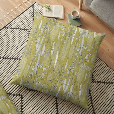 meadow feather gold redbubble floor pillow sharon turner