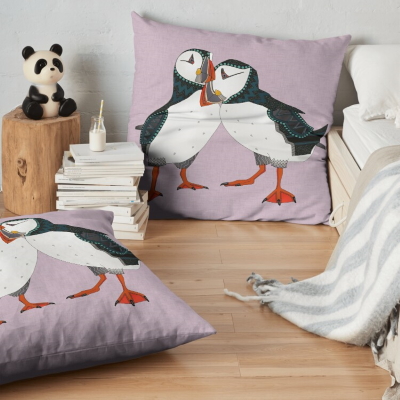 puffin pair lilac redbubble floor pillow