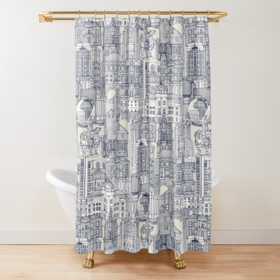 Raleigh NC toile blue redbubble shower curtain sharon turner