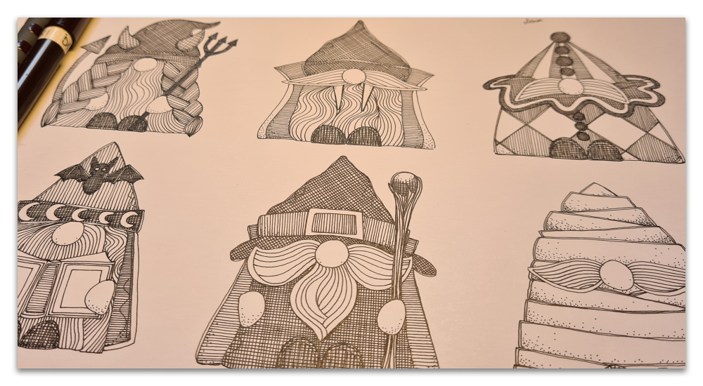 work in progress WIP halloween gnomes sharon turner illustration