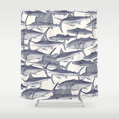 Atlantic fish blue society6 shower curtain sharon turner
