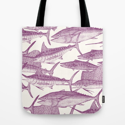Atlantic fish purple society6 tote bag sharon turner