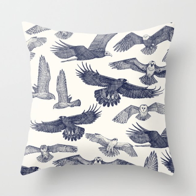 birds of prey blue society6 throw pillow cushion sharon turner