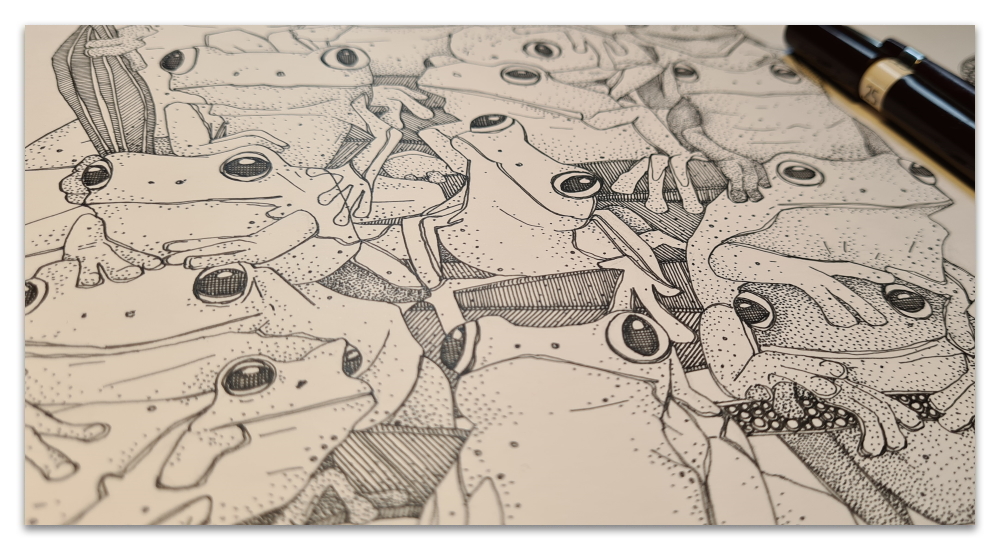 just tree frogs work in progress WIP sharon turner spoonflower illustration