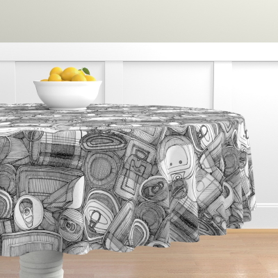 tin cans bw spoonflower round tablecloth sharon turner
