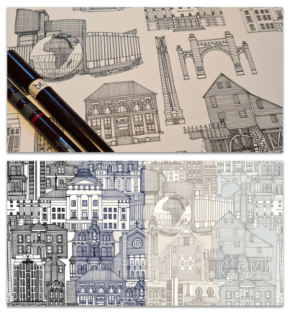 Raleigh NC (AB) toile WIP and crops sharon turner spoonflower