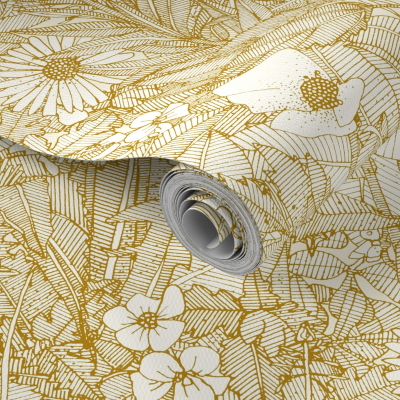weeds aplenty gold spoonflower wallpaper sharon turner scrummy