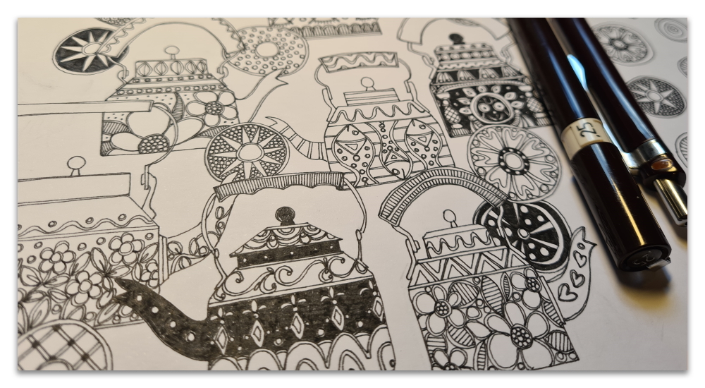 Indian kettles work in progress WIP sharon turner illustration spoonflower