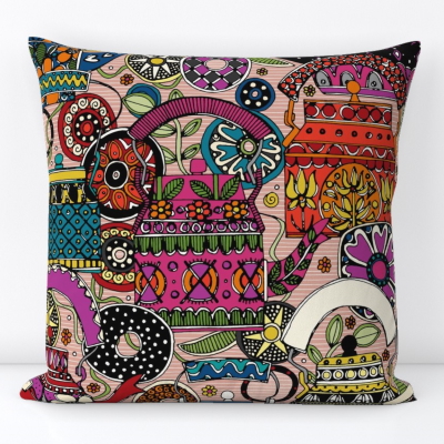 Indian kettles clay large spoonflower throw pillow sharon turner