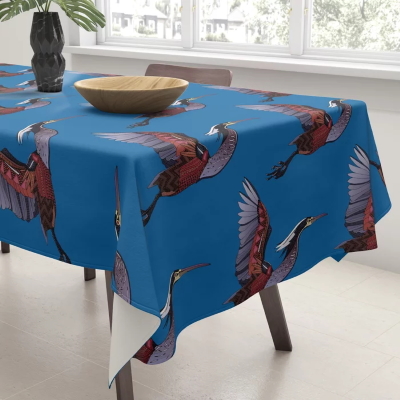 Agami heron cobalt society6 tablecloth sharon turner
