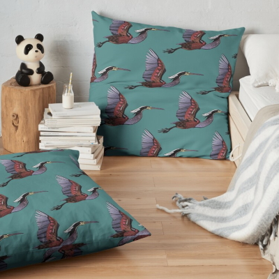 Agami heron teal floor pillow cushion redbubble sharon turner