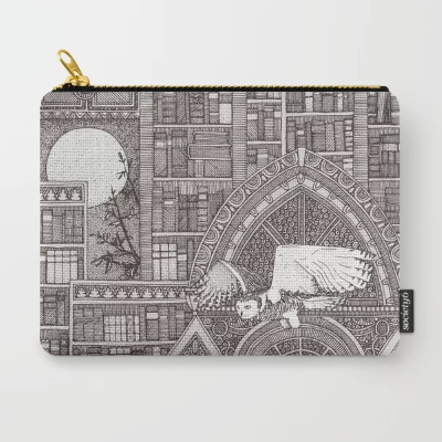 midnight library brown zipper pouch society6 sharon turner