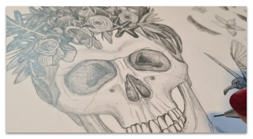 skull damask work in progress WIP illustration sharon turner