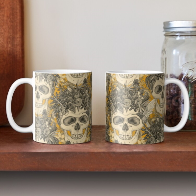 skull damask marigold coffee mug redbubble sharon turner