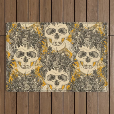skull damask marigold outdoor rug society6 sharon turner