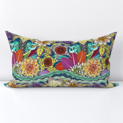 out there garden blue small spoonflower lumbar throw pillow sharon turner scrummy