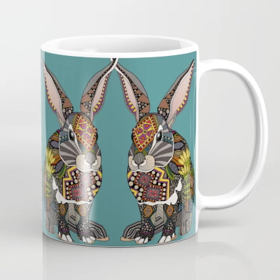 rabbit teal coffee mug society6 sharon turner