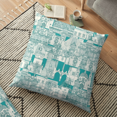 Mexico City toile turquoise redbubble floor pillow cushion sharon turner