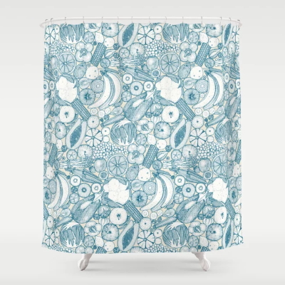 fruit and vegetables peacock shower curtain society6 sharon turner