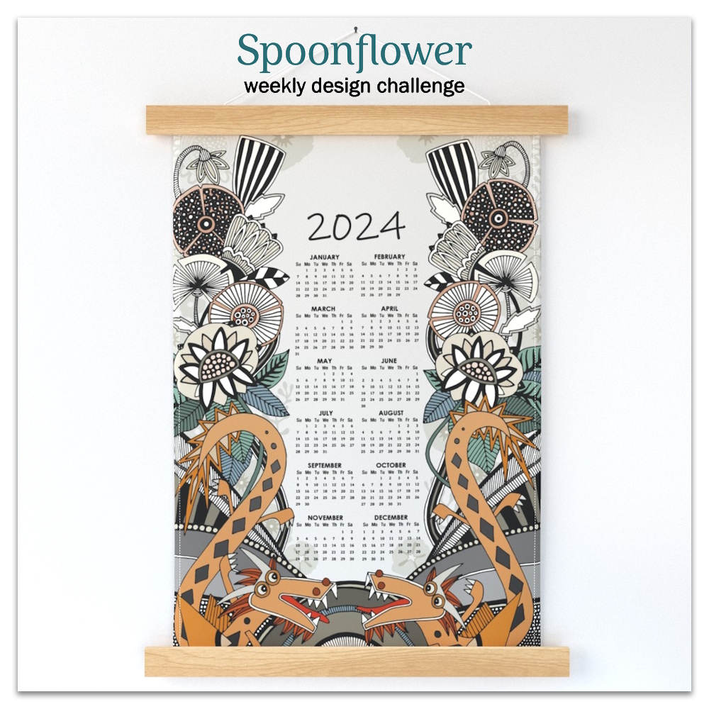 2024 calendar tea towel challenge spoonflower sharon turner scrummy dragon