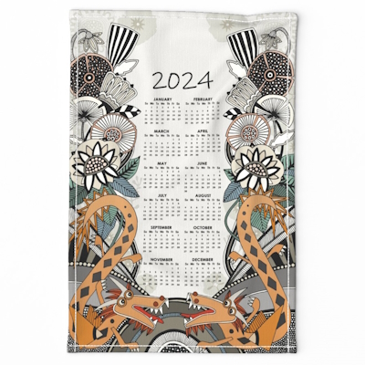 2024 dragon calendar tea towel spoonflower