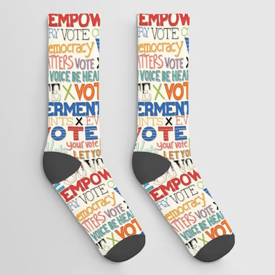 vote typography society6 socks sharon turner