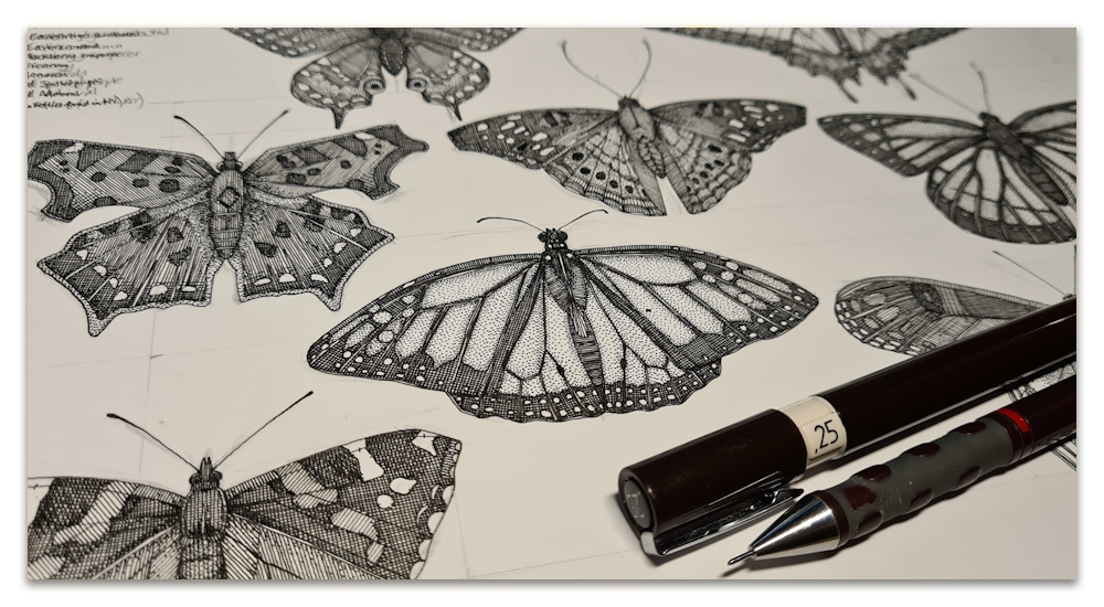 butterflies work in progress illustration WIP spoonflower sharon turner