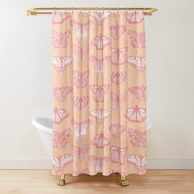 butterflies peach redbubble shower curtain sharon turner